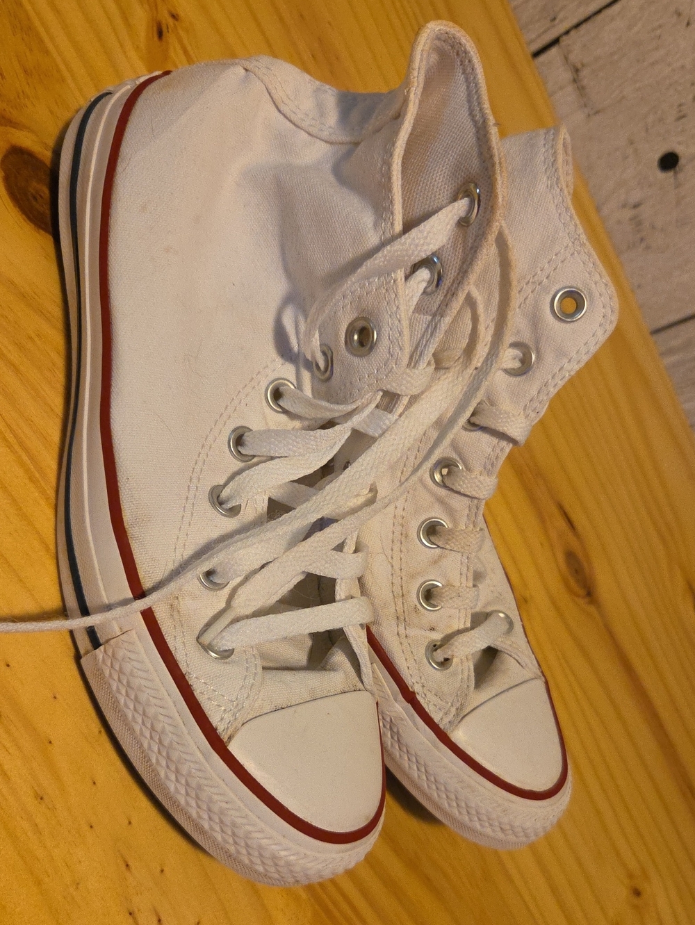 Converse White High-Top Canvas Sneakers with Red Stripe - Women's